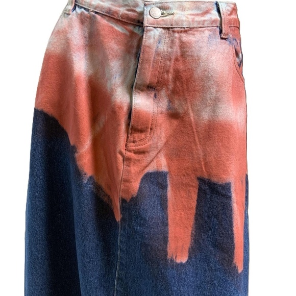Americana Blues Blue Red Painted Knee Length Denim Skirt Size 20W Retro Gothcore - Picture 13 of 15